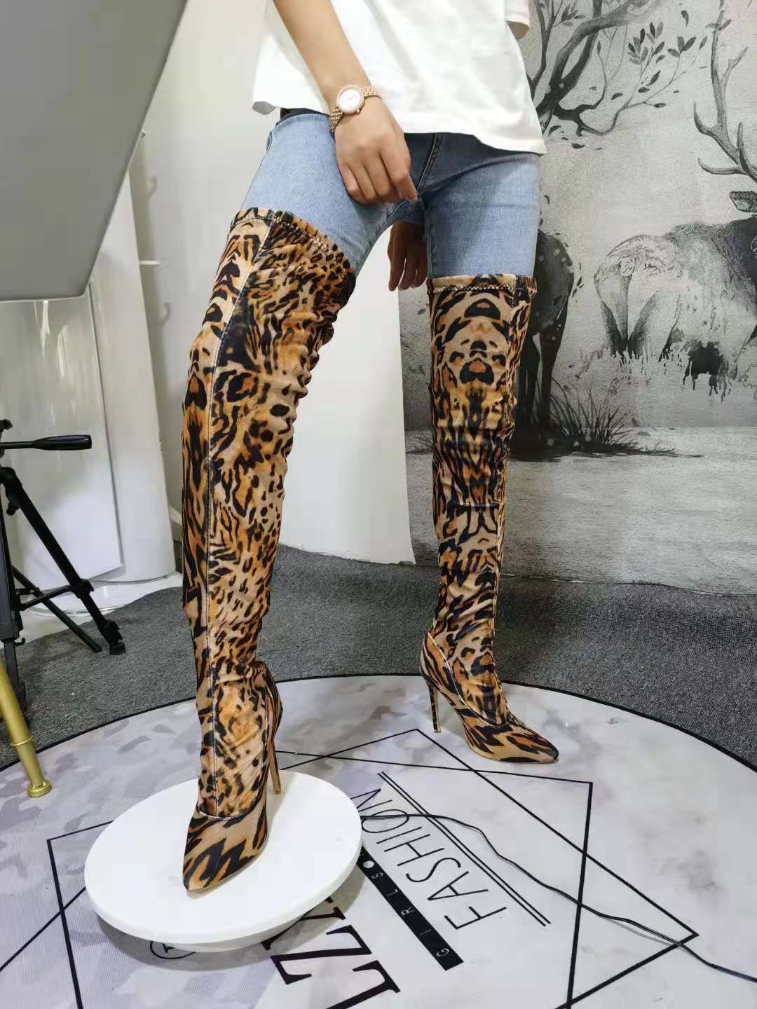 Sienna Leopard Thigh High Heels - Dreamcatchers Reality
