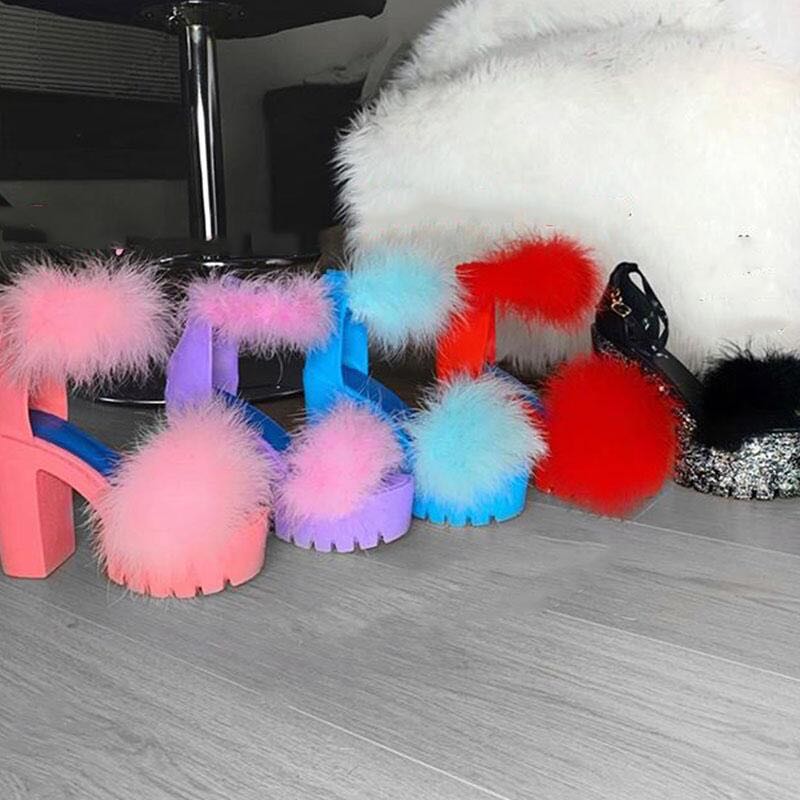 Fur High Heels with Feathers on Back – Premiwear.com