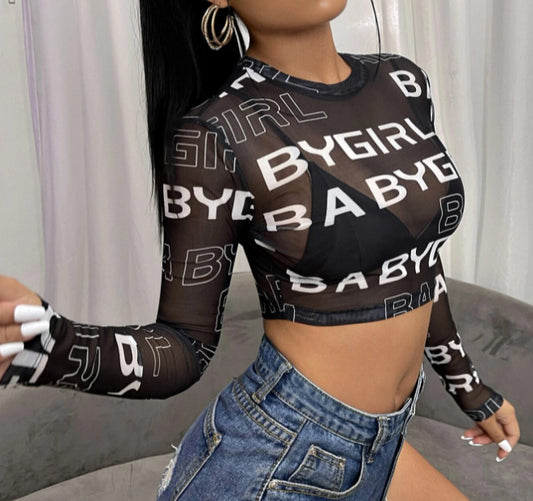 Babygirl Mesh Fitted Fashion Crop-Top - Dreamcatchers Reality